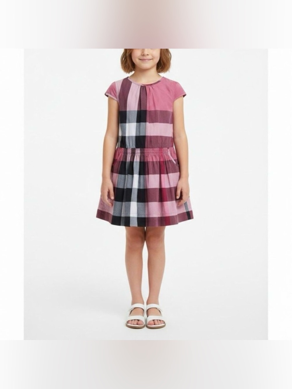 Burberry Girl Pink Classic Plaid Judie Cap Sleeve Ruffle Academia Designer Dress